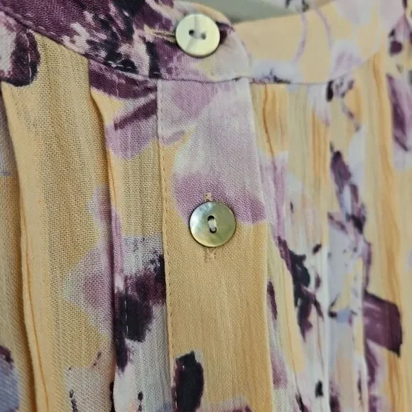 J. Jill Pintucked Bell Sleeve‎ Floral Purple Peach 3/4 Sleeve Tunic Top size Sm. - Picture 5 of 10